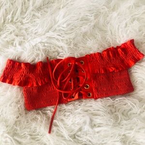 Red orange off the shoulder bikini top